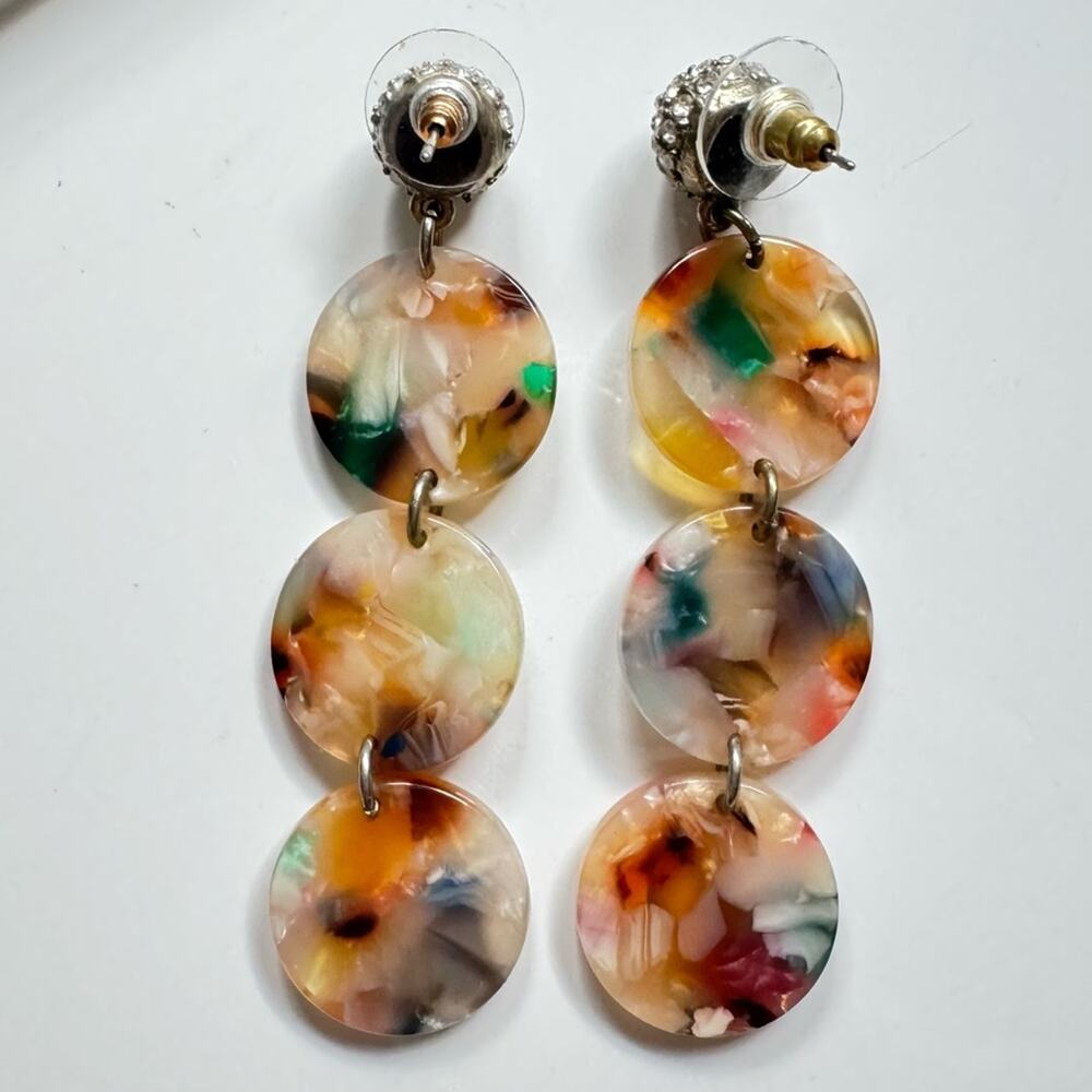 Francesca’s Sparkly Rainbow Tortoise Shell Dangling Earrings - Picture 2 of 3